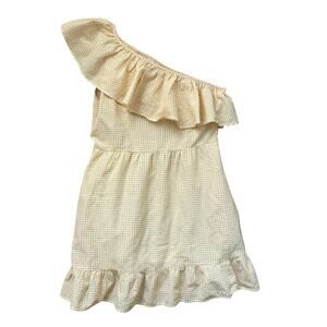 Altar’d State Yellow Checkered Mini Dress Ruffle One Shoulder Size Medium